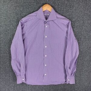 Kiton Shirt Men Medium Gingham Check Spread Collar Preppy Modern Old Money